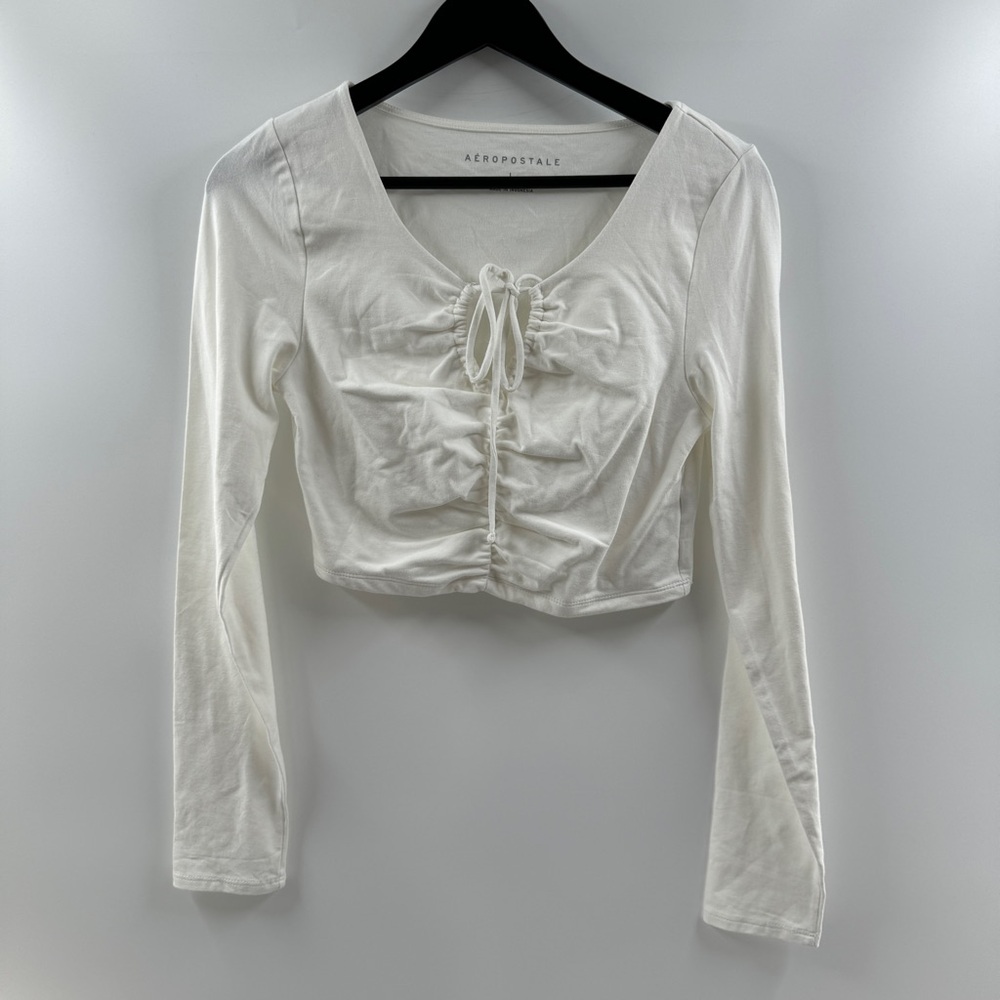 Aeropostale White Long Sleeve Cinched Front Top Women’s Size Large